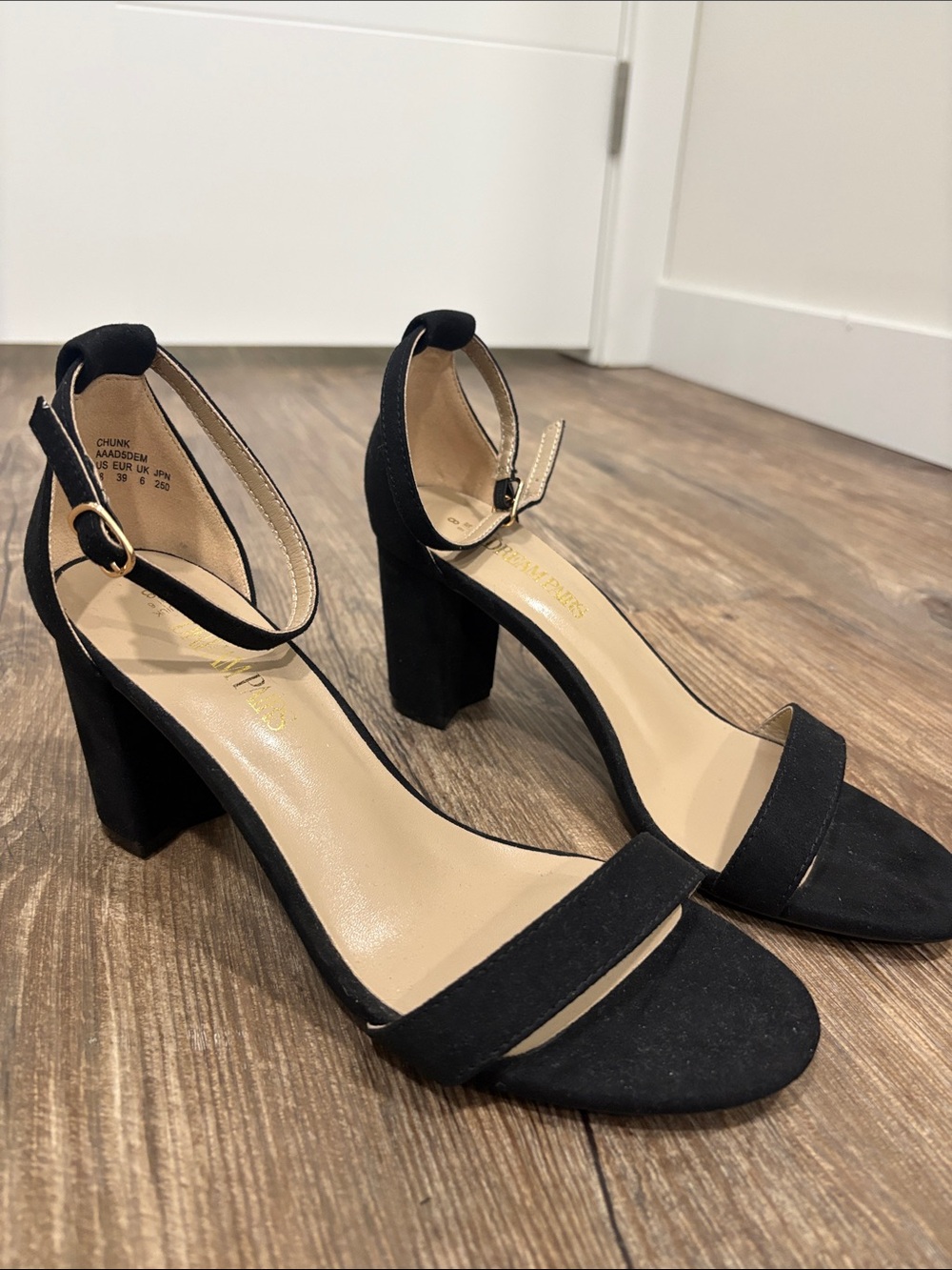 Dream Pairs Black Suede Ankle-Strap Block Heels
